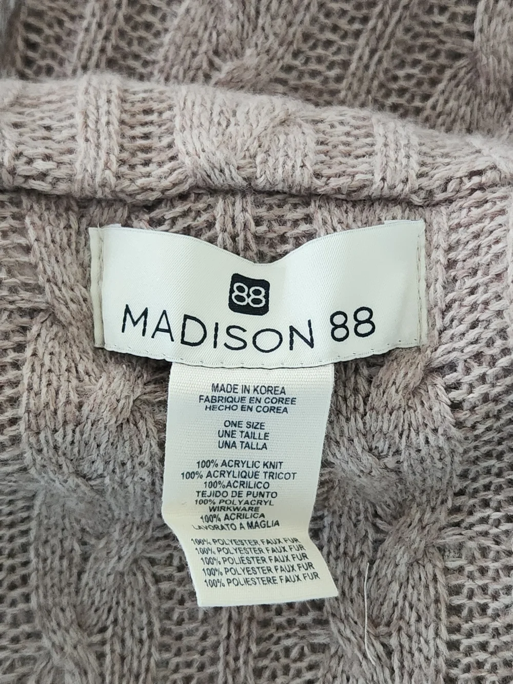 Madison 88 Beige Faux Fur and Cable Knit Infinity Scarf with Metallic Pink Tone